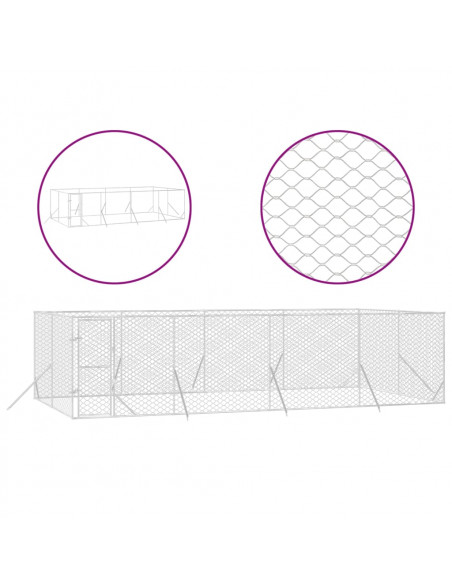 Cuccia per Cani da Esterno Argento 8x4x2 m in Acciaio Zincato