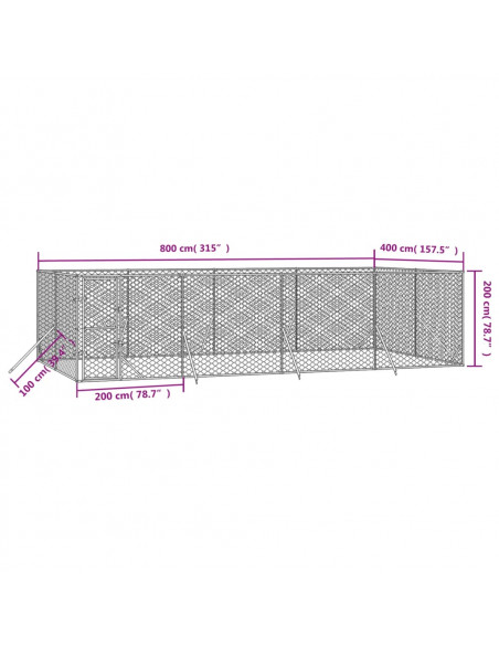 Cuccia per Cani da Esterno Argento 8x4x2 m in Acciaio Zincato
