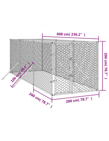 Cuccia per Cani da Esterno Argento 2x6x2 m Acciaio Zincato