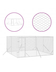 Cuccia per Cani da Esterno Argento 4x4x2 m in Acciaio Zincato