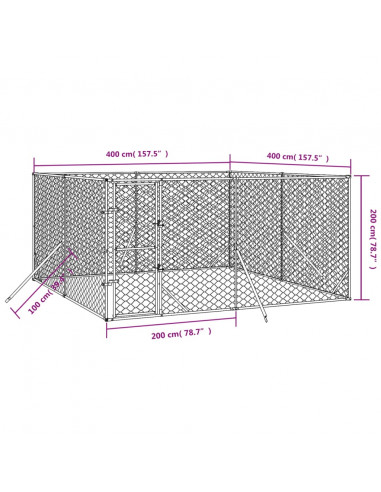 Cuccia per Cani da Esterno Argento 4x4x2 m in Acciaio Zincato