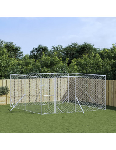 Cuccia per Cani da Esterno Argento 4x4x2 m in Acciaio Zincato