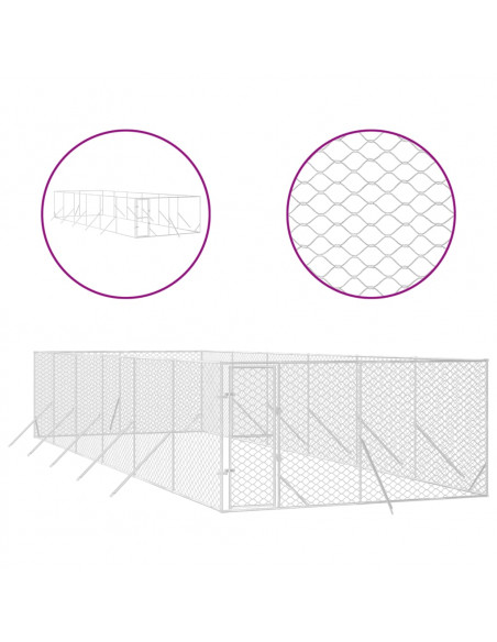 Cuccia per Cani da Esterno Argento 4x12x2 m in Acciaio Zincato