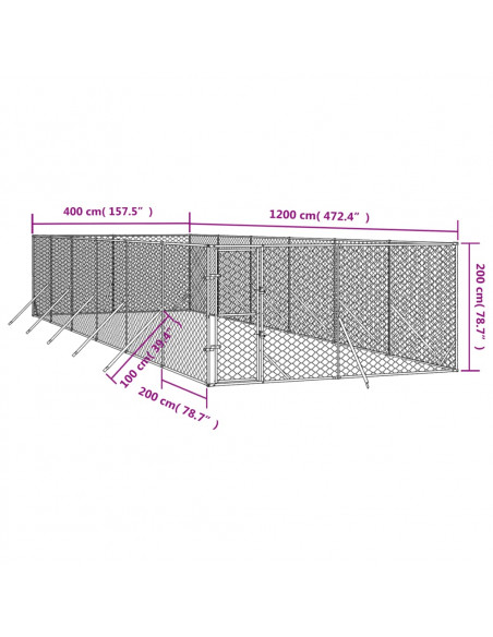 Cuccia per Cani da Esterno Argento 4x12x2 m in Acciaio Zincato