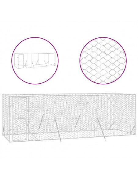 Cuccia per Cani da Esterno Argento 6x2x2 m in Acciaio Zincato