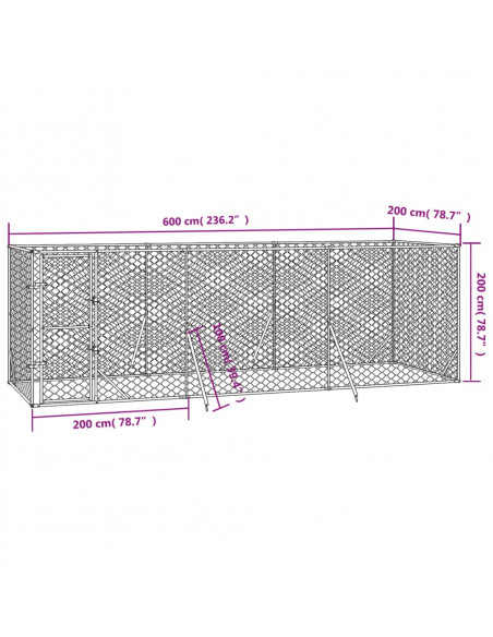 Cuccia per Cani da Esterno Argento 6x2x2 m in Acciaio Zincato