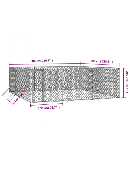 Cuccia per Cani da Esterno Argento 6x6x2 m in Acciaio Zincato