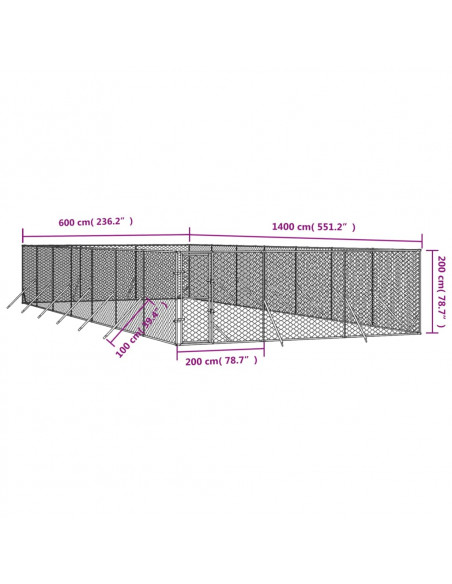 Cuccia per Cani da Esterno Argento 6x14x2 m in Acciaio Zincato
