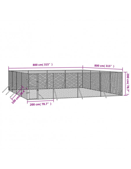 Cuccia per Cani da Esterno Argento 8x8x2 m in Acciaio Zincato