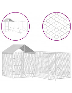 Cuccia Cani da Esterno Tetto Argento 4x4x2,5 m Acciaio Zincato