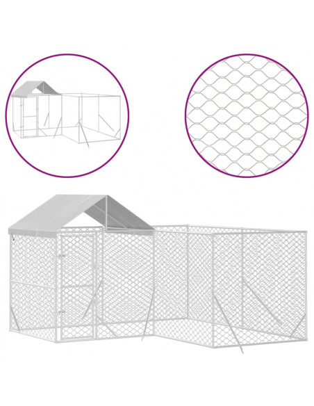 Cuccia Cani da Esterno Tetto Argento 4x4x2,5 m Acciaio Zincato