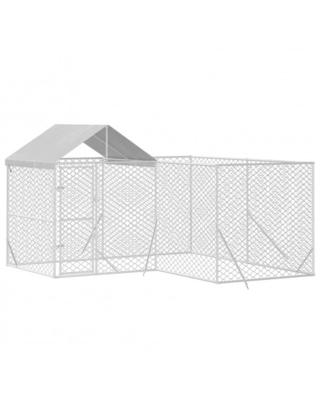 Cuccia Cani da Esterno Tetto Argento 4x4x2,5 m Acciaio Zincato