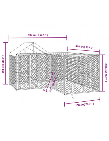 Cuccia Cani da Esterno Tetto Argento 4x4x2,5 m Acciaio Zincato