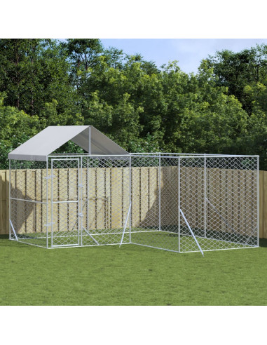Cuccia Cani da Esterno Tetto Argento 4x4x2,5 m Acciaio Zincato