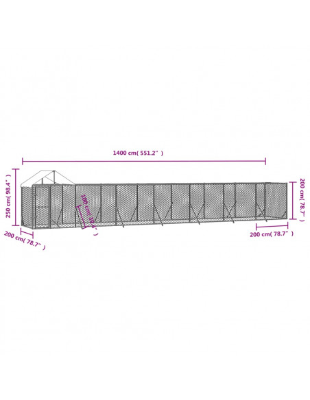 Cuccia Cani da Esterno Tetto Argento 14x2x2,5 m Acciaio Zincato
