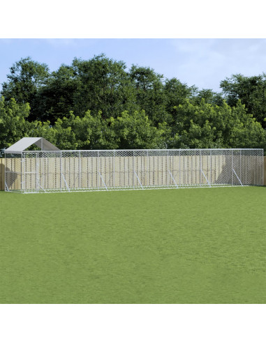 Cuccia Cani da Esterno Tetto Argento 14x2x2,5 m Acciaio Zincato