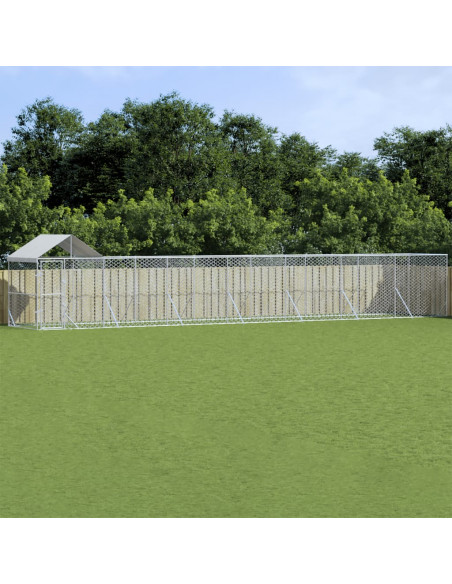 Cuccia Cani da Esterno Tetto Argento 14x2x2,5 m Acciaio Zincato