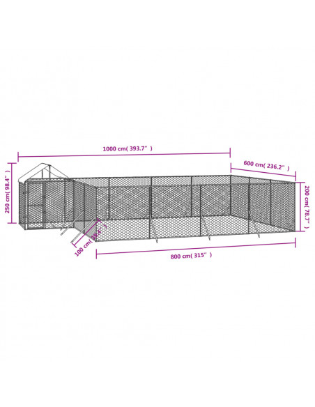 Cuccia Cani da Esterno Tetto Argento 10x6x2,5 m Acciaio Zincato