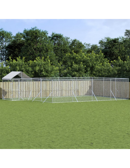 Cuccia Cani da Esterno Tetto Argento 10x6x2,5 m Acciaio Zincato
