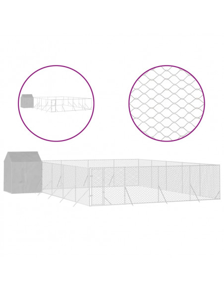 Cuccia Cani da Esterno Tetto Argento 10x10x2,5m Acciaio Zincato