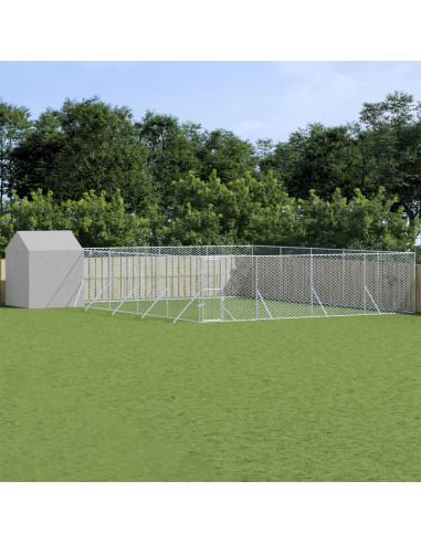 Cuccia Cani da Esterno Tetto Argento 10x10x2,5m Acciaio Zincato