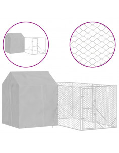 Cuccia Cani da Esterno Tetto Argento 4x4x2,5 m Acciaio Zincato