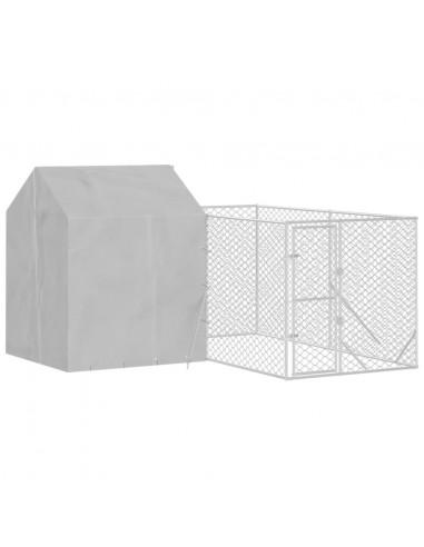 Cuccia Cani da Esterno Tetto Argento 4x4x2,5 m Acciaio Zincato