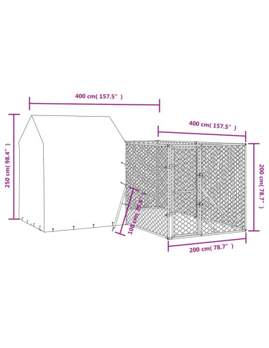Cuccia Cani da Esterno Tetto Argento 4x4x2,5 m Acciaio Zincato