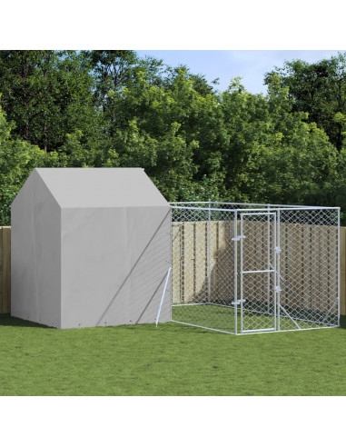 Cuccia Cani da Esterno Tetto Argento 4x4x2,5 m Acciaio Zincato