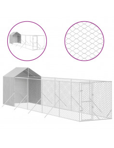 Cuccia Cani da Esterno Tetto Argento 2x10x2,5 m Acciaio Zincato