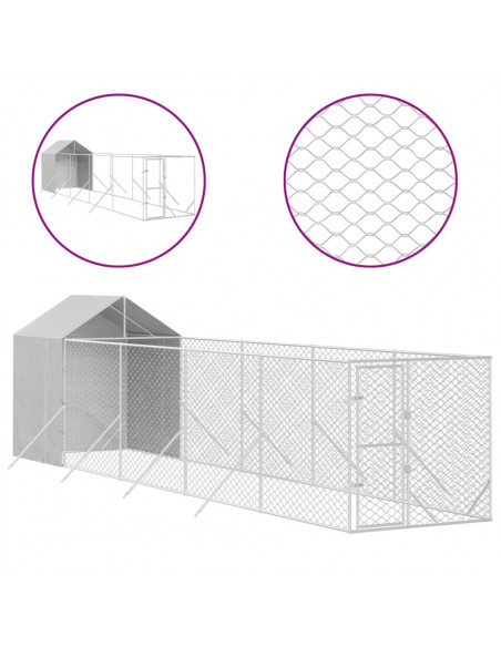 Cuccia Cani da Esterno Tetto Argento 2x10x2,5 m Acciaio Zincato