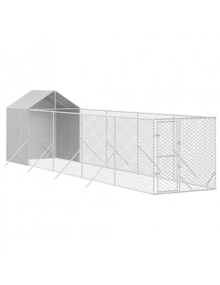 Cuccia Cani da Esterno Tetto Argento 2x10x2,5 m Acciaio Zincato