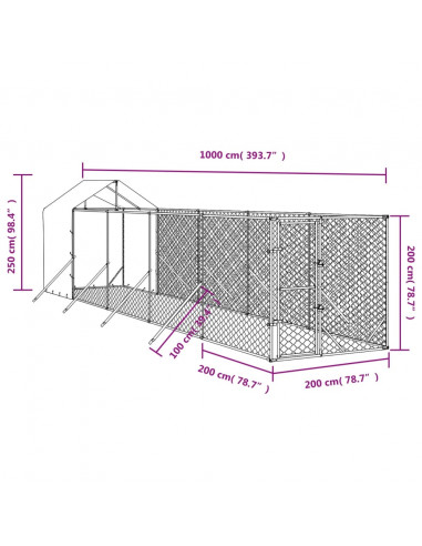 Cuccia Cani da Esterno Tetto Argento 2x10x2,5 m Acciaio Zincato