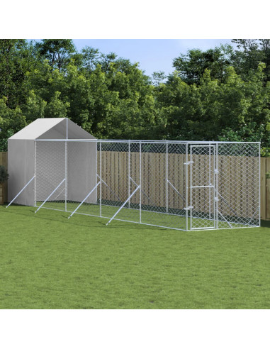 Cuccia Cani da Esterno Tetto Argento 2x10x2,5 m Acciaio Zincato