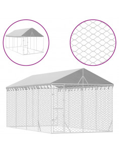 Cuccia Cani da Esterno Tetto Argento 3x6x2,5 m Acciaio Zincato