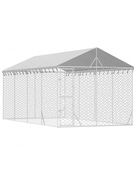 Cuccia Cani da Esterno Tetto Argento 3x6x2,5 m Acciaio Zincato