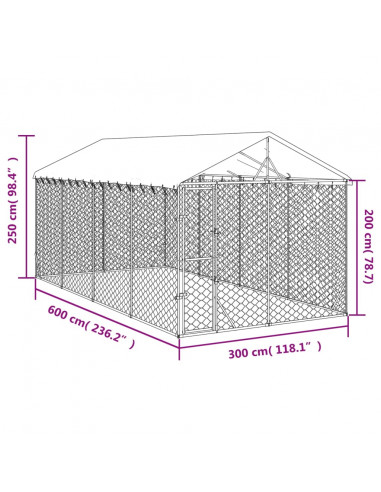 Cuccia Cani da Esterno Tetto Argento 3x6x2,5 m Acciaio Zincato