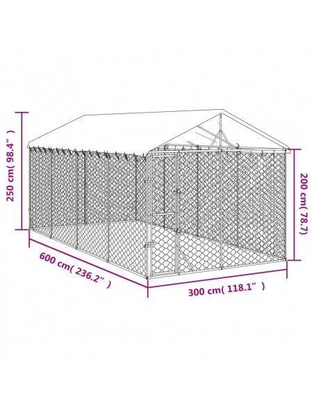 Cuccia Cani da Esterno Tetto Argento 3x6x2,5 m Acciaio Zincato