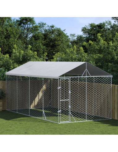 Cuccia Cani da Esterno Tetto Argento 3x6x2,5 m Acciaio Zincato
