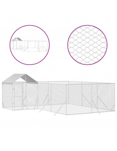 Cuccia Cani da Esterno Tetto Argento 6x6x2,5 m Acciaio Zincato