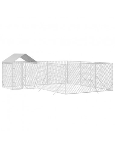 Cuccia Cani da Esterno Tetto Argento 6x6x2,5 m Acciaio Zincato
