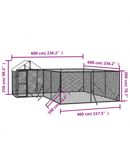 Cuccia Cani da Esterno Tetto Argento 6x6x2,5 m Acciaio Zincato