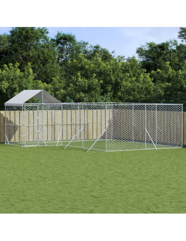 Cuccia Cani da Esterno Tetto Argento 6x6x2,5 m Acciaio Zincato