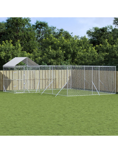 Cuccia Cani da Esterno Tetto Argento 6x6x2,5 m Acciaio Zincato