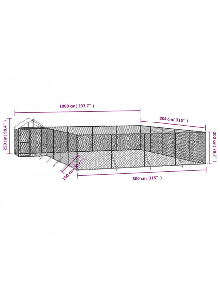 Cuccia Cani da Esterno Tetto Argento 10x8x2,5 m Acciaio Zincato