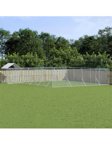 Cuccia Cani da Esterno Tetto Argento 10x8x2,5 m Acciaio Zincato