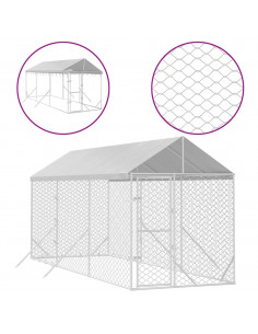 Cuccia Cani da Esterno Tetto Argento 2x6x2,5 m Acciaio Zincato