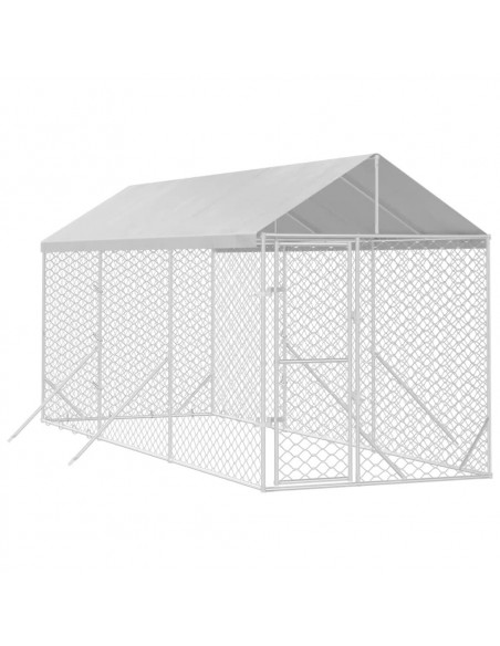 Cuccia Cani da Esterno Tetto Argento 2x6x2,5 m Acciaio Zincato