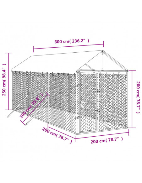 Cuccia Cani da Esterno Tetto Argento 2x6x2,5 m Acciaio Zincato