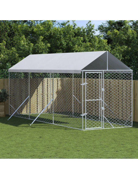 Cuccia Cani da Esterno Tetto Argento 2x6x2,5 m Acciaio Zincato